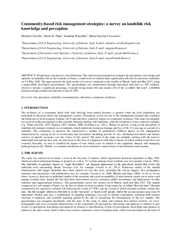 (PDF) Community-based risk management strategies: a survey on landslide ...
