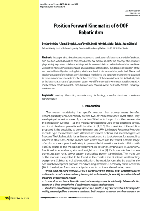 (PDF) Position Forward Kinematics of 6-DOF Robotic Arm