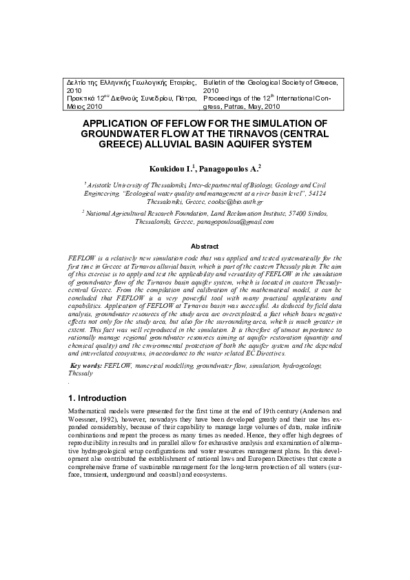 (PDF) Application of Feflow for the Simulation of Groundwater Flow at ...