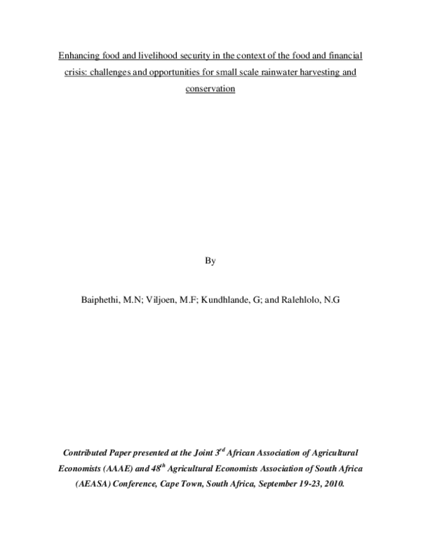 (PDF) Enhancing food and livelihood security in the context of the food ...