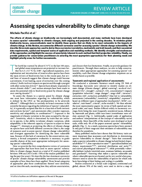 (PDF) Assessing species vulnerability to climate change
