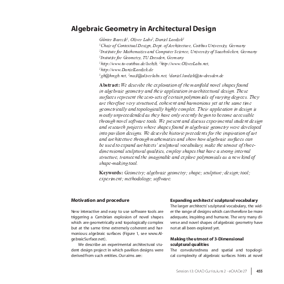 (PDF) Algebraic Geometry in Architectural Design