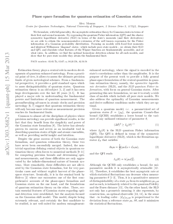 (PDF) Phase space formalism for quantum estimation of Gaussian states