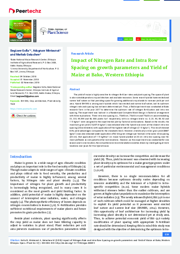(PDF) Impact of Nitrogen Rate and Intra Row Spacing on growth ...