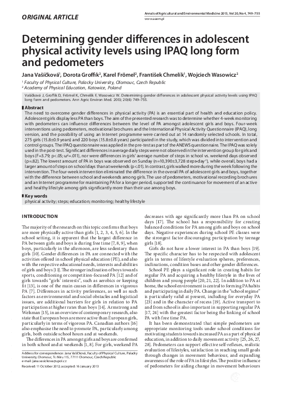 (PDF) Determining gender differences in adolescent physical activity