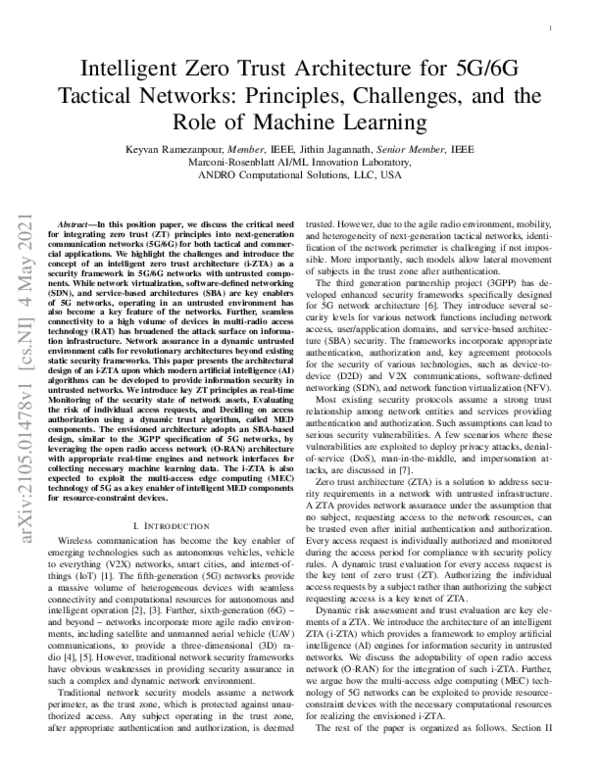 (PDF) Intelligent Zero Trust Architecture for 5G/6G Tactical Networks ...