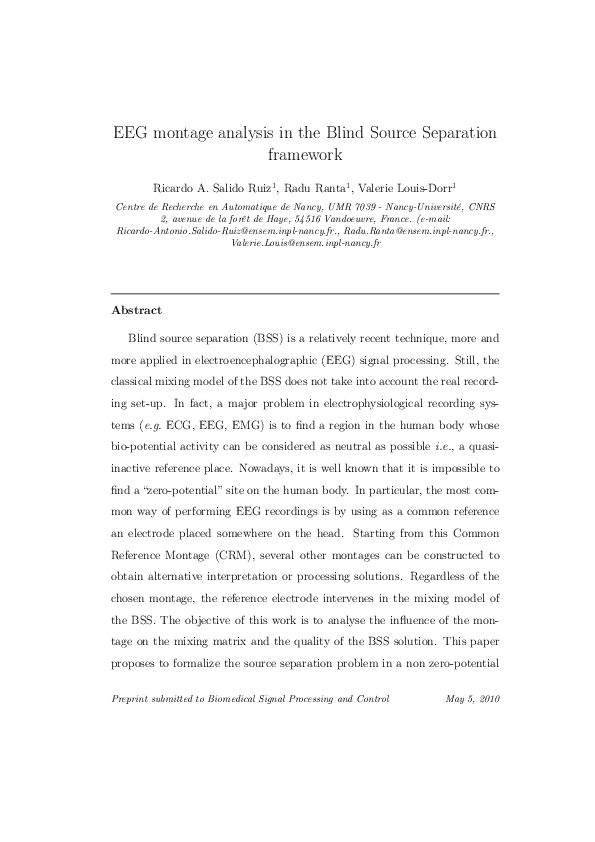 (PDF) EEG montage analysis in the Blind Source Separation framework