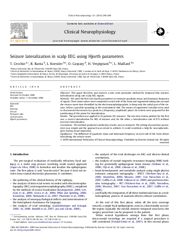(PDF) Seizure lateralization in scalp EEG using Hjorth parameters