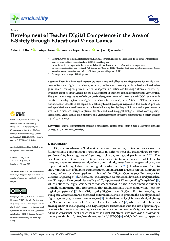 (PDF) Development of Teacher Digital Competence in the Area of E-Safety ...
