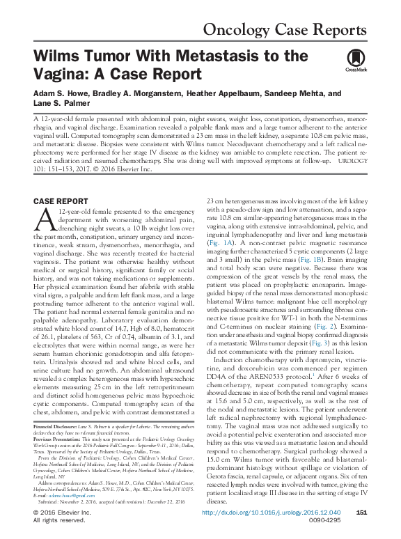 (PDF) Wilms Tumor with Metastasis to the Vagina: A Case Report