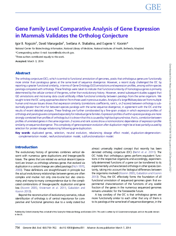 (PDF) Gene Family Level Comparative Analysis of Gene Expression in ...