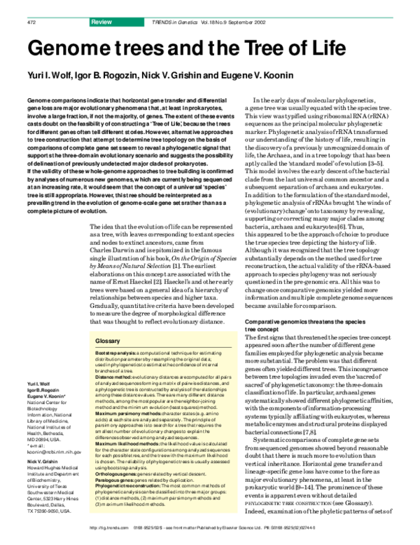 (PDF) Genome trees and the tree of life