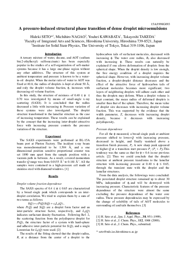 (PDF) A pressure-induced structural phase transition of dense droplet ...