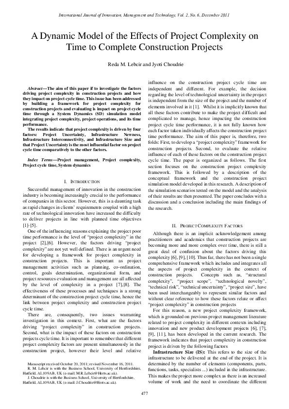 (PDF) A Dynamic Model of the Effects of Project Complexity on Time to ...