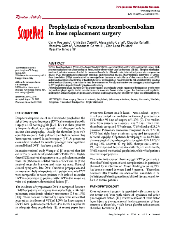 (PDF) Prophylaxis of Venous Thromboembolism in Knee Replacement Surgery