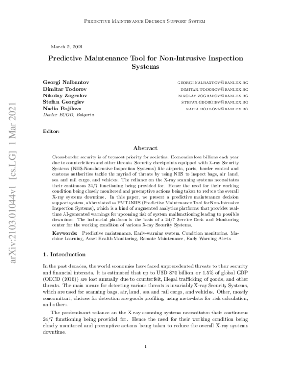 (PDF) Predictive Maintenance Tool for Non-Intrusive Inspection Systems