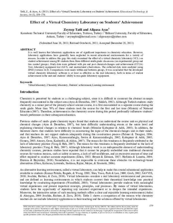(PDF) Effect of a Virtual Chemistry Laboratory on Students' Achievement