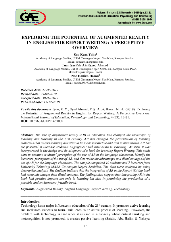 (PDF) Exploring the Potential of Augmented Reality in English for ...