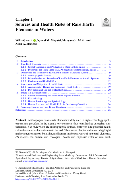 (PDF) Sources and Health Risks of Rare Earth Elements in Waters