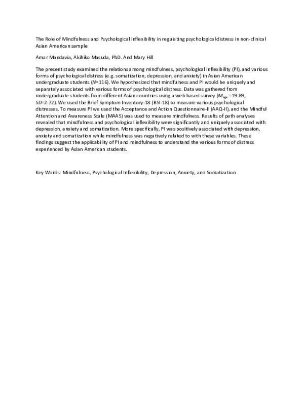 (PDF) The Role of Mindfulness and Psychological Inflexibility in ...