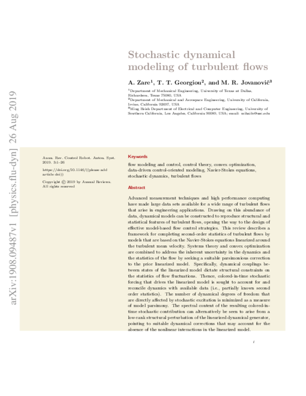 (PDF) Stochastic Dynamical Modeling of Turbulent Flows