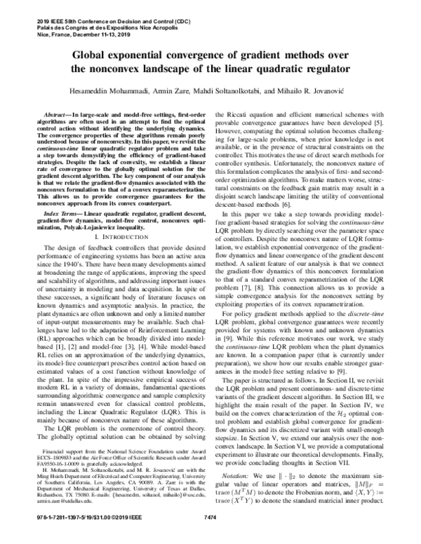 (PDF) Global exponential convergence of gradient methods over the ...
