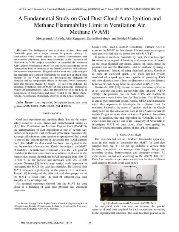 (PDF) A Fundamental Study on Coal Dust Cloud Auto Ignition and Methane ...