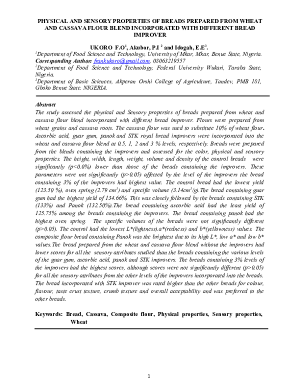(DOC) PHYSICAL AND SENSORY PROPERTIES OF BREADS PREPARED FROM WHEAT AND ...