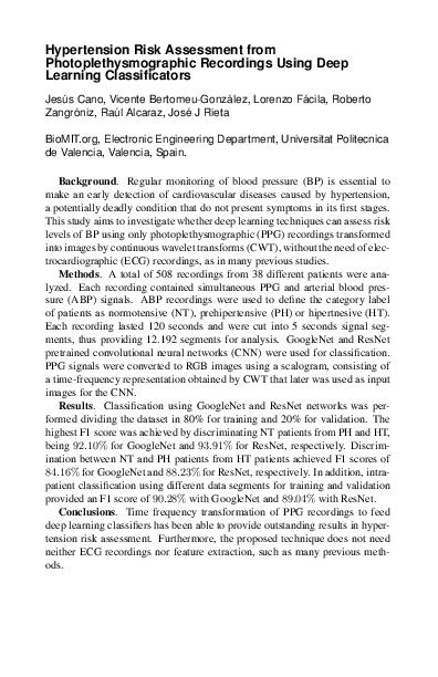 (PDF) Hypertension Risk Assessment from Photoplethysmographic ...