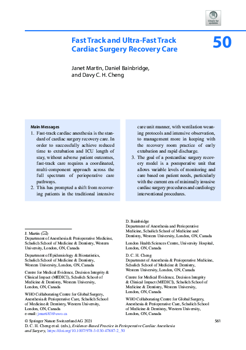 (PDF) Fast Track and Ultra-Fast Track Cardiac Surgery Recovery Care