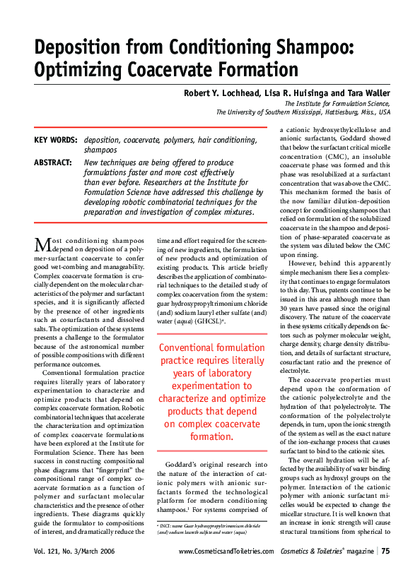 (PDF) Deposition from conditioning shampoo Optimizing coacervate