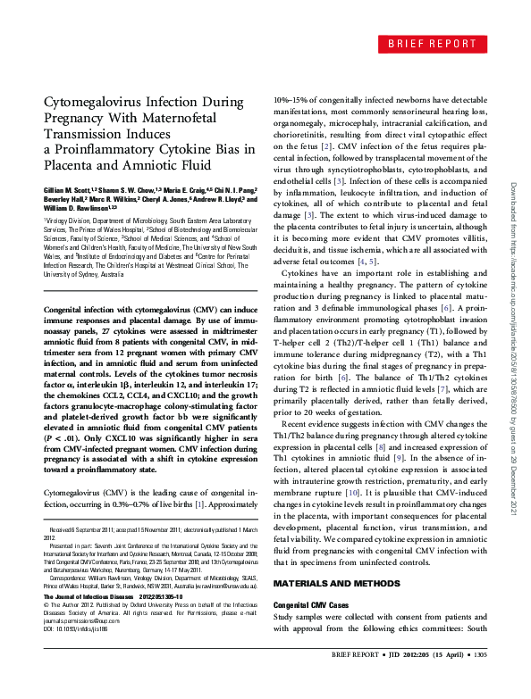 (PDF) Cytomegalovirus Infection During Pregnancy With Maternofetal ...