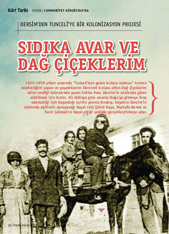 (PDF) Dersim’den Tunceli’ye bir Kolonizasyon Projesi: Sıdıka Avar ve ...