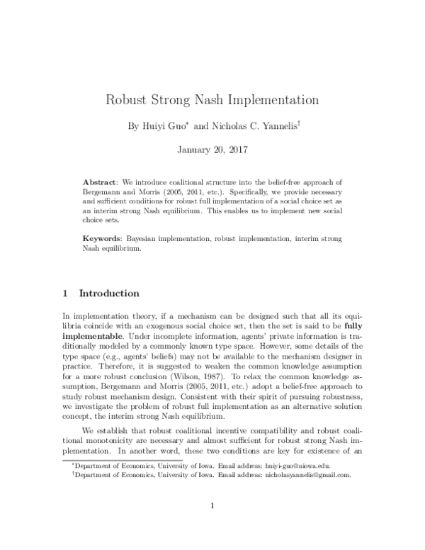 (PDF) Robust Strong Nash Implementation