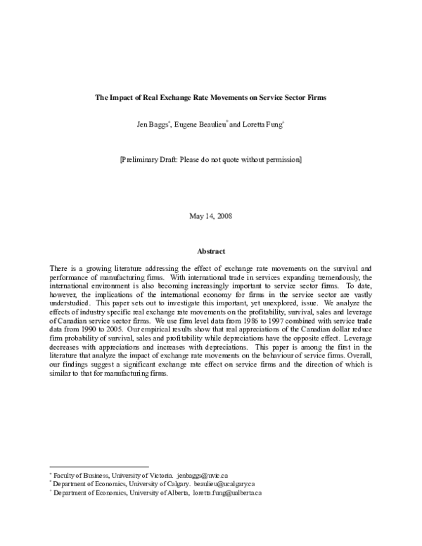 (PDF) The Impact of Real Exchange Rate Movements on Service Sector Firms