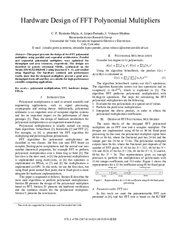 (PDF) Hardware design of FFT polynomial multipliers Claudia Patricia