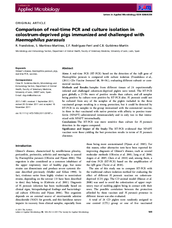 (PDF) Comparison of real-time PCR and culture isolation in colostrum ...