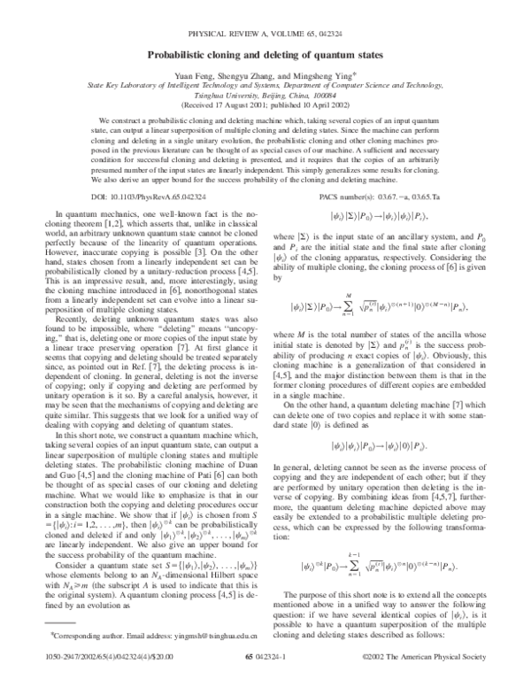 (PDF) Probabilistic cloning and deleting of quantum states