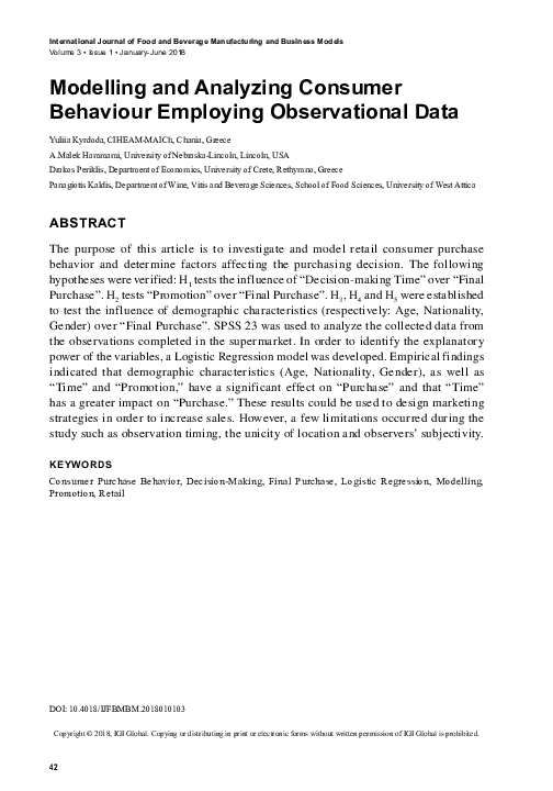 (PDF) Modelling and Analyzing Consumer Behaviour Employing ...