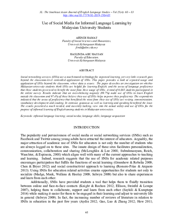 (PDF) Use of Social Media for Informal Language Learning by Malaysian ...