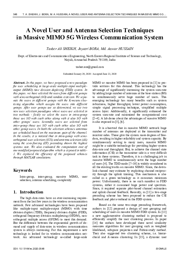 (PDF) A Novel User and Antenna Selection Techniques in Massive MIMO 5G ...