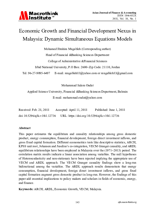 (PDF) Economic Growth and Financial Development nexus in Malaysia ...