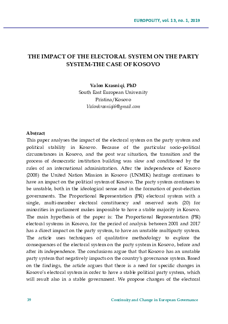 (PDF) The Impact of the Electoral System on the Party System-The Case ...