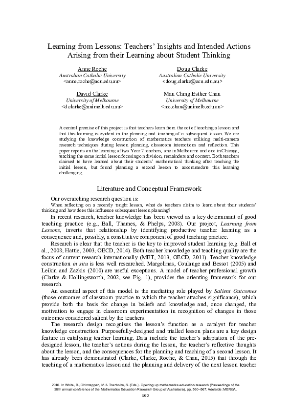 (PDF) Learning from Lessons: Teachers' Insights and Intended Actions ...