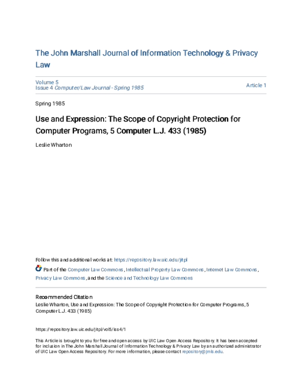 (PDF) Use and Expression: The Scope of Copyright Protection for ...