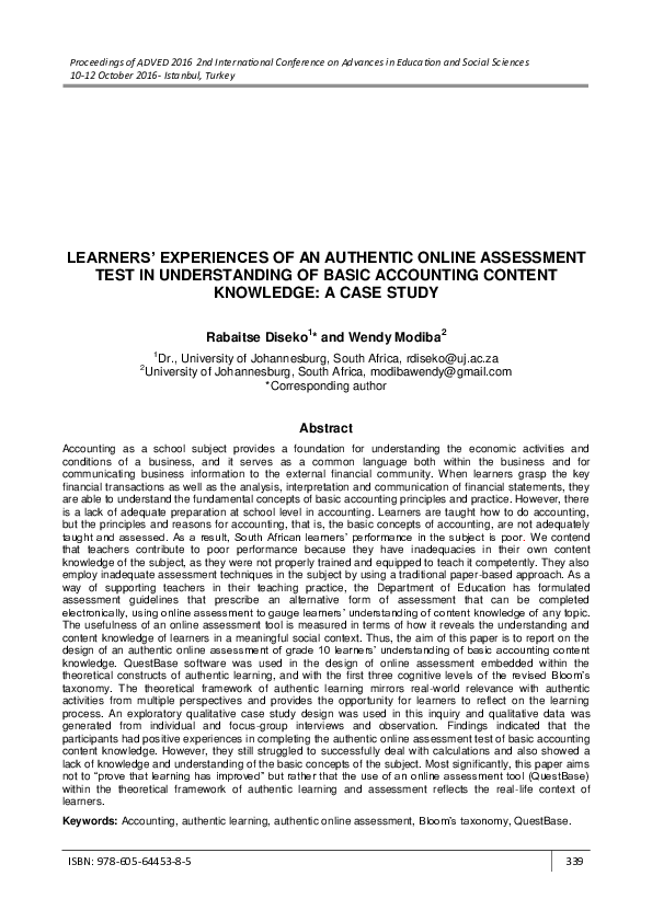 (PDF) Learners’ Experiences of an Authentic Online Assessment Test in ...
