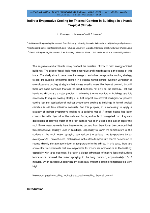 (PDF) Indirect Evaporative Cooling for Thermal Comfort in Buildings in ...