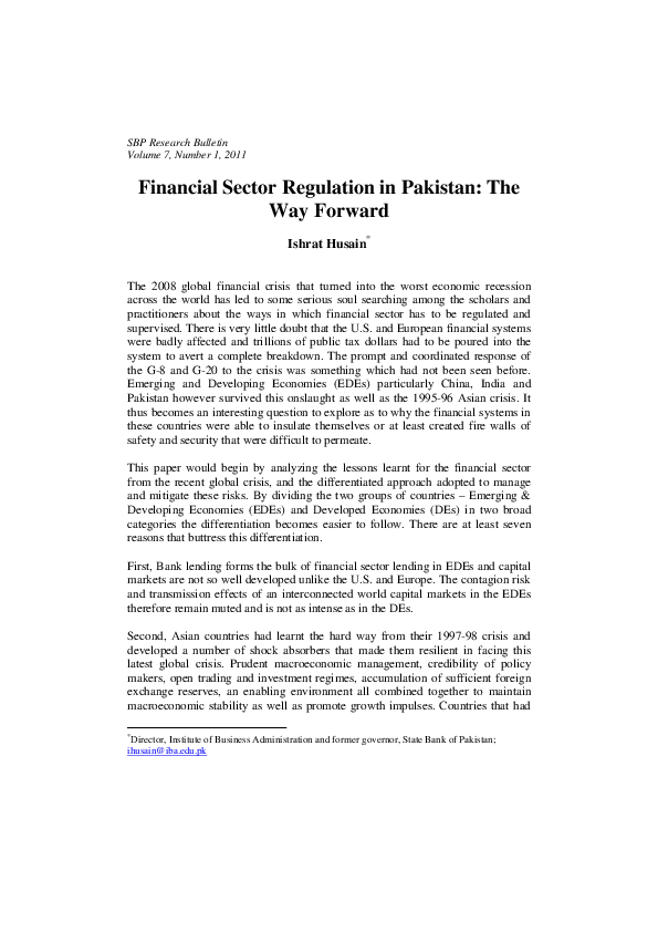 (PDF) Financial Sector Regulation in Pakistan The Way Forward Ishrat