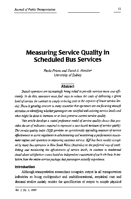 (PDF) Measuring Service Quality in Scheduled Bus Services