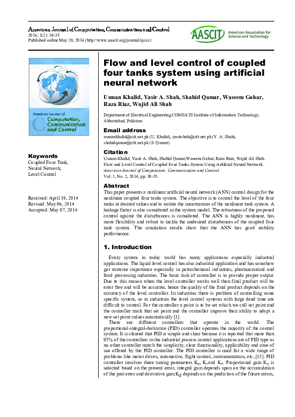 (PDF) Flow and level control of coupled four tanks system using ...